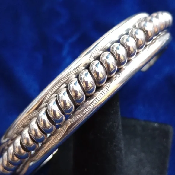 Sterling Silver Twisted Coil Cuff Bracelet Stamped Sterling - Picture 2 of 14